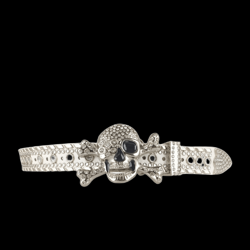 Skull buckle belt / White