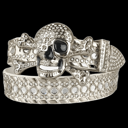 Skull buckle belt / White