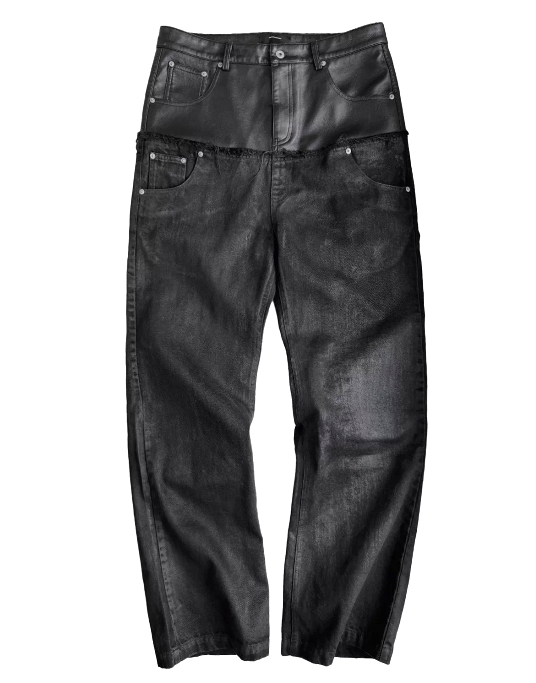 Double Waist Waxed Destroyed Jeans