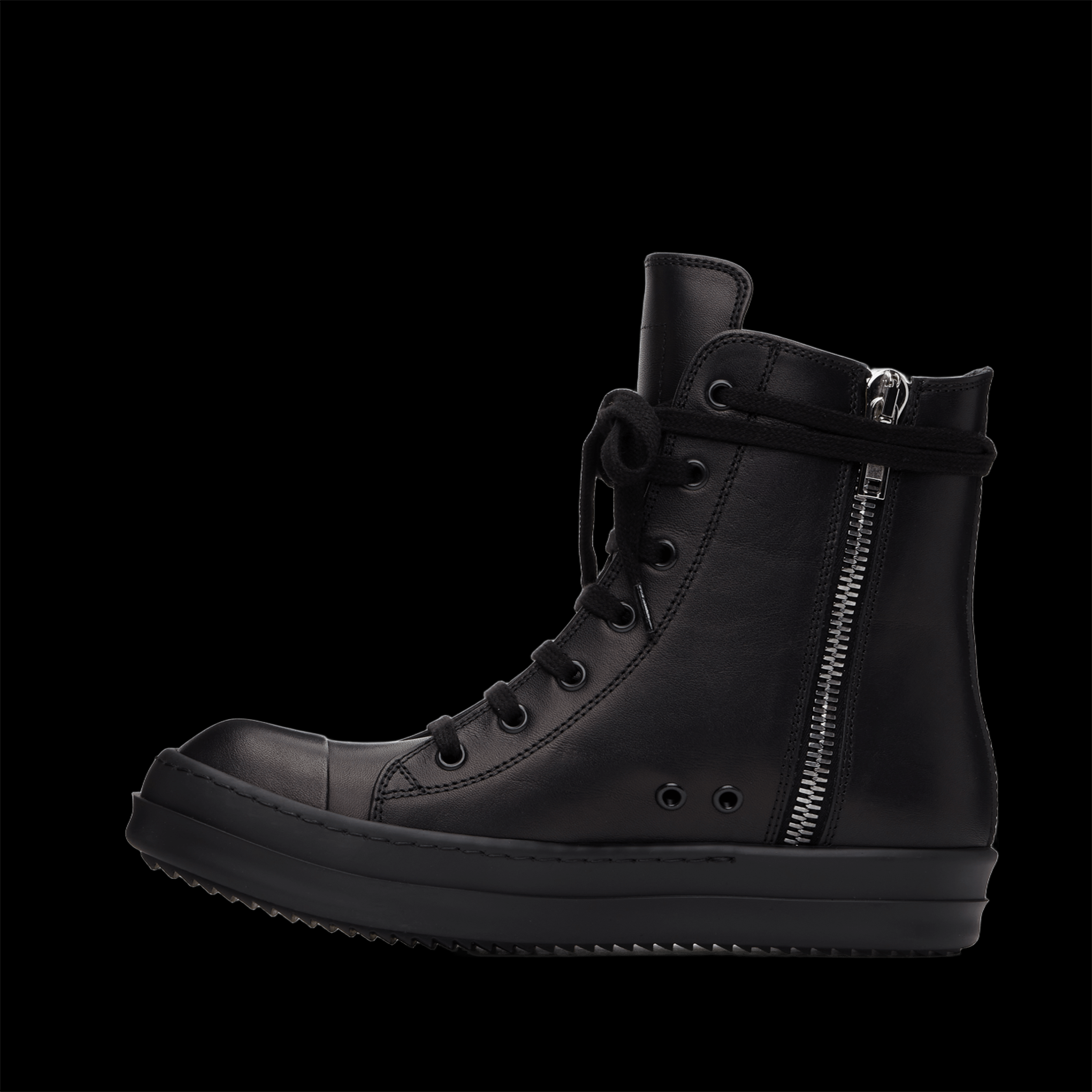 RICK OWENS BLACK LEATHER HIGH-TOP