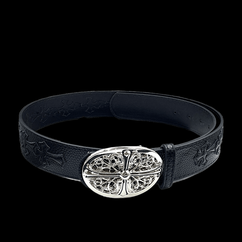 Chrome heart middle cross with engraved cross black