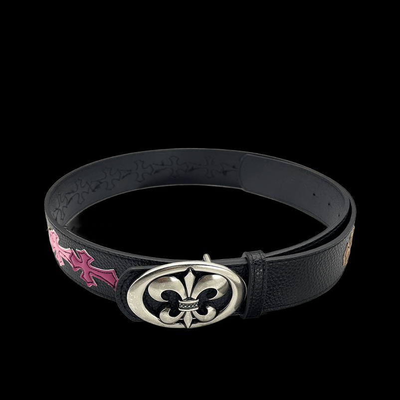 Chrome heart cyber rivets with pink/purple crosses