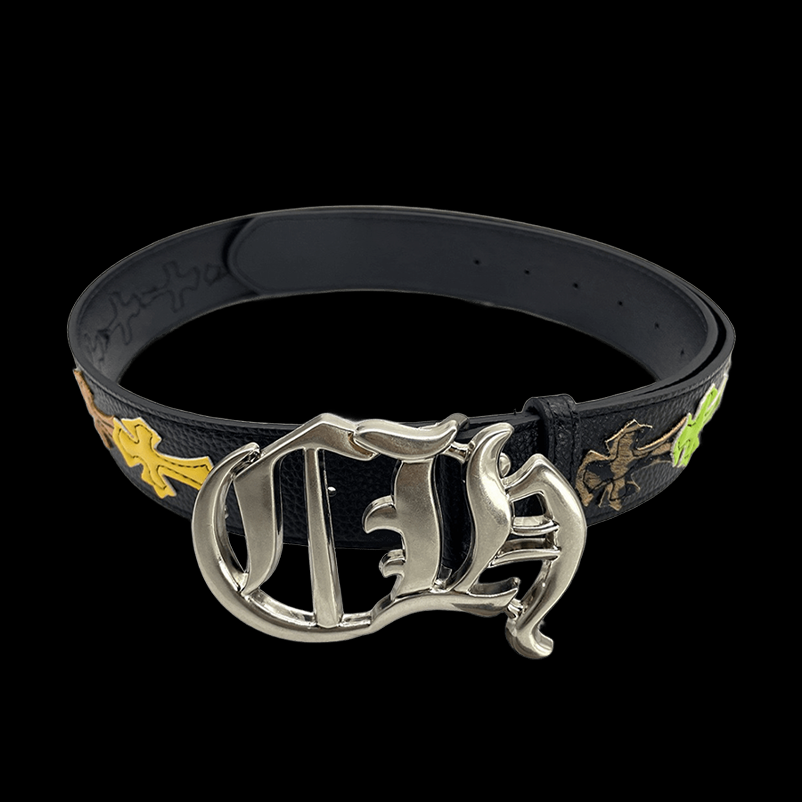 Chrome heart with different buckle and colorful crosses