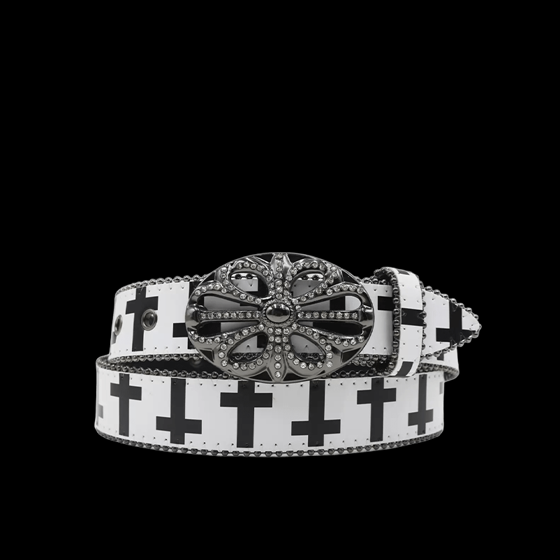 Chrome heart middle cross Pavé Diamonds white/black