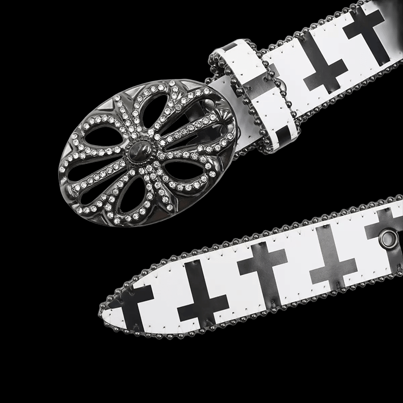 Chrome heart middle cross Pavé Diamonds white/black