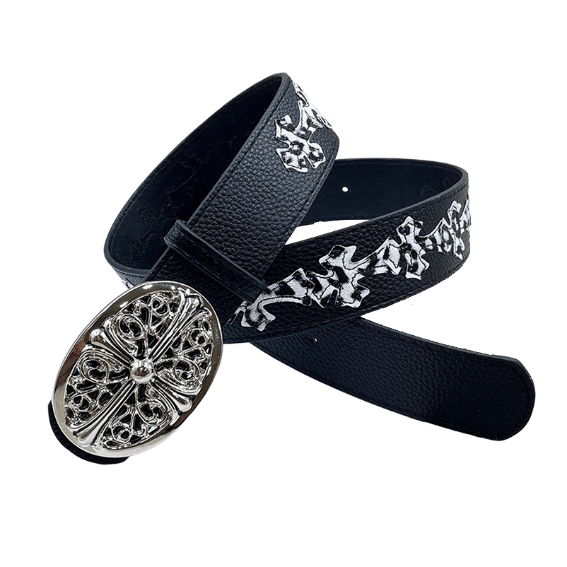 Chrome heart middle cross with cow crosses