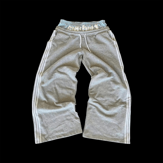 grey pants / baby blue