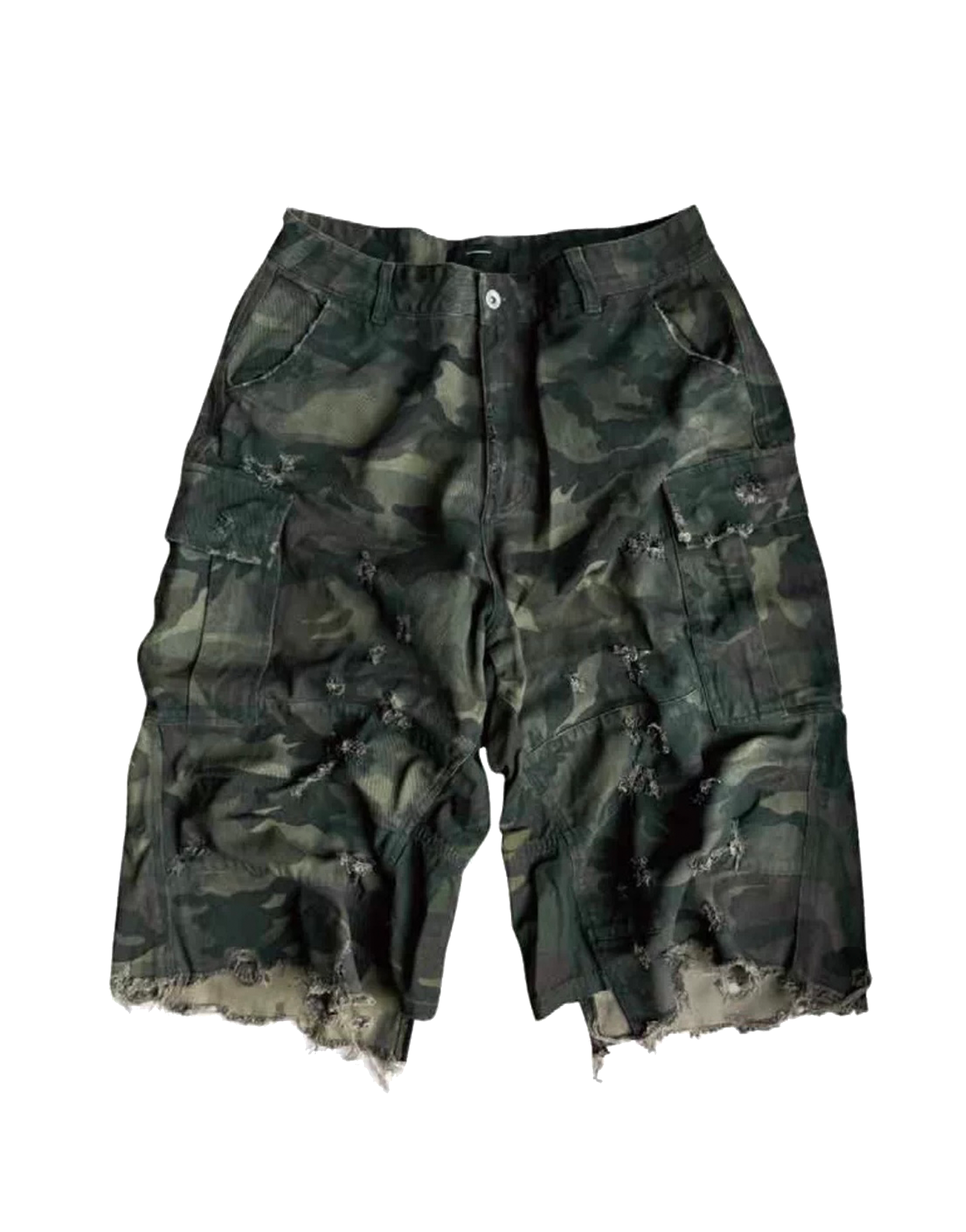 Enzyme Washed Camo Patchwork Shorts