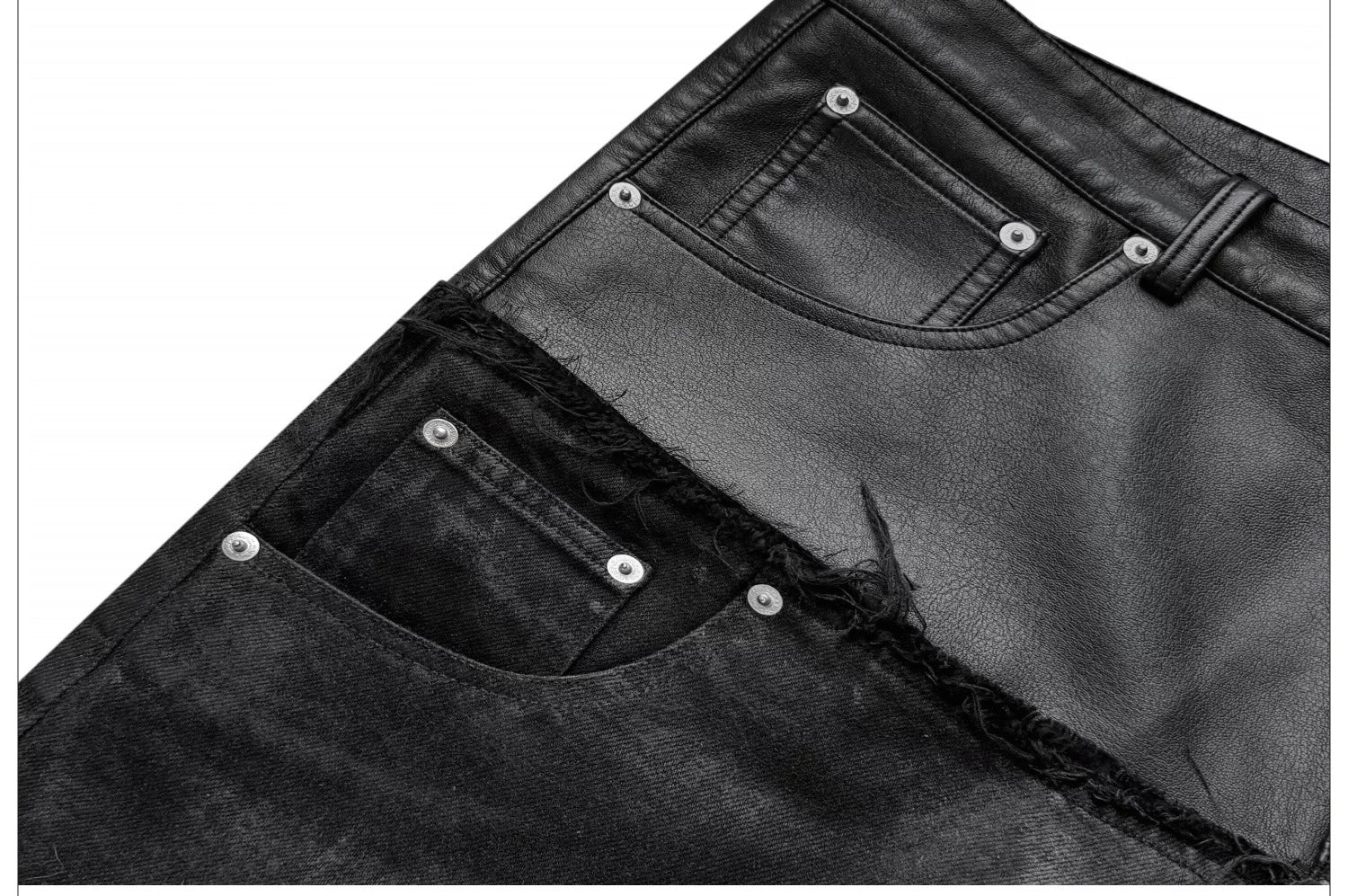 Double Waist Waxed Destroyed Jeans