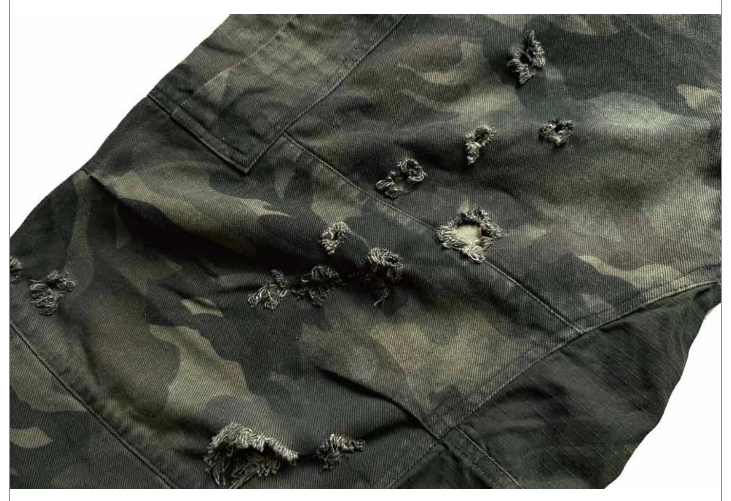 Enzyme Washed Camo Patchwork Shorts