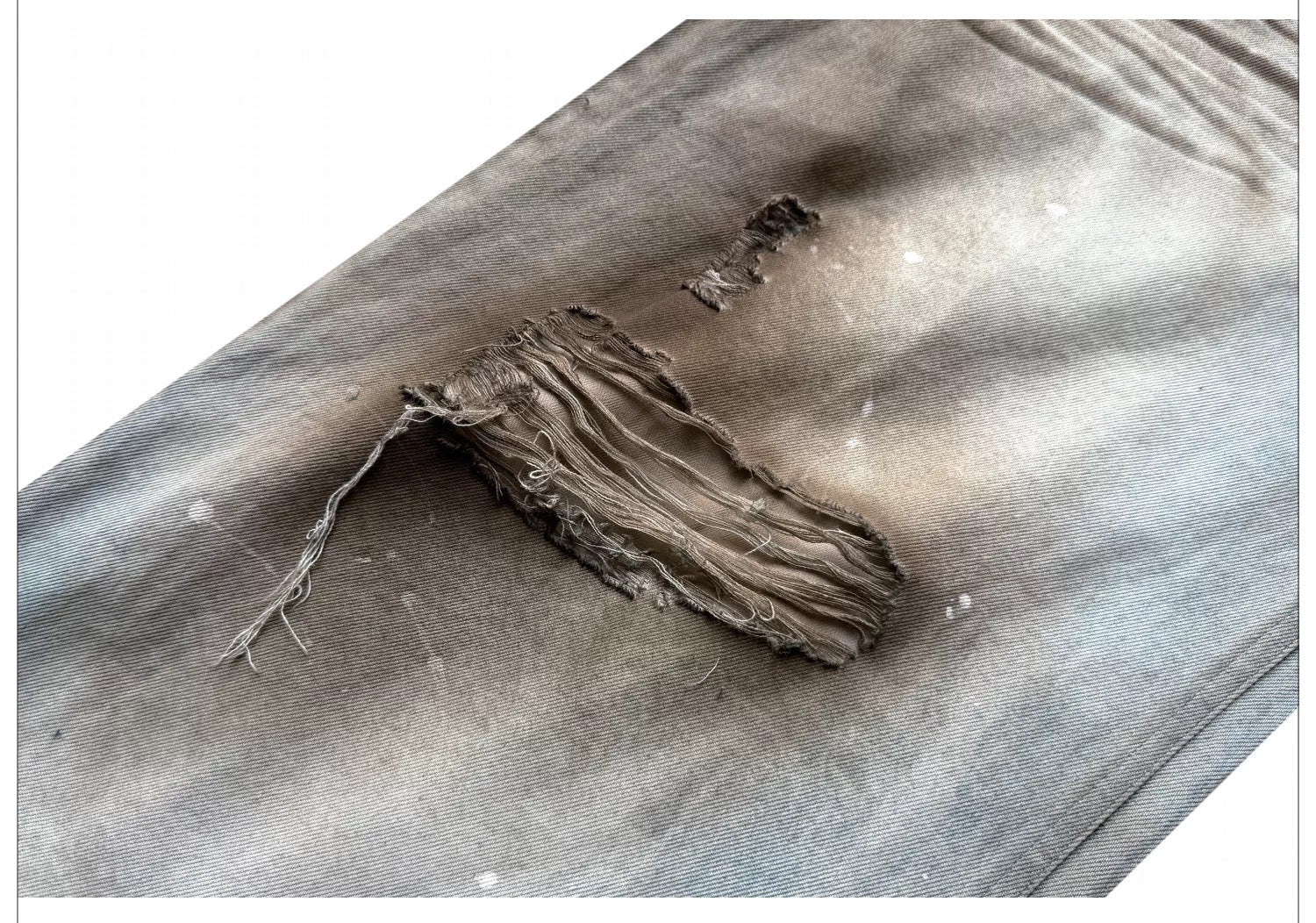 Destroyed PU Patch Double Waistband Jeans