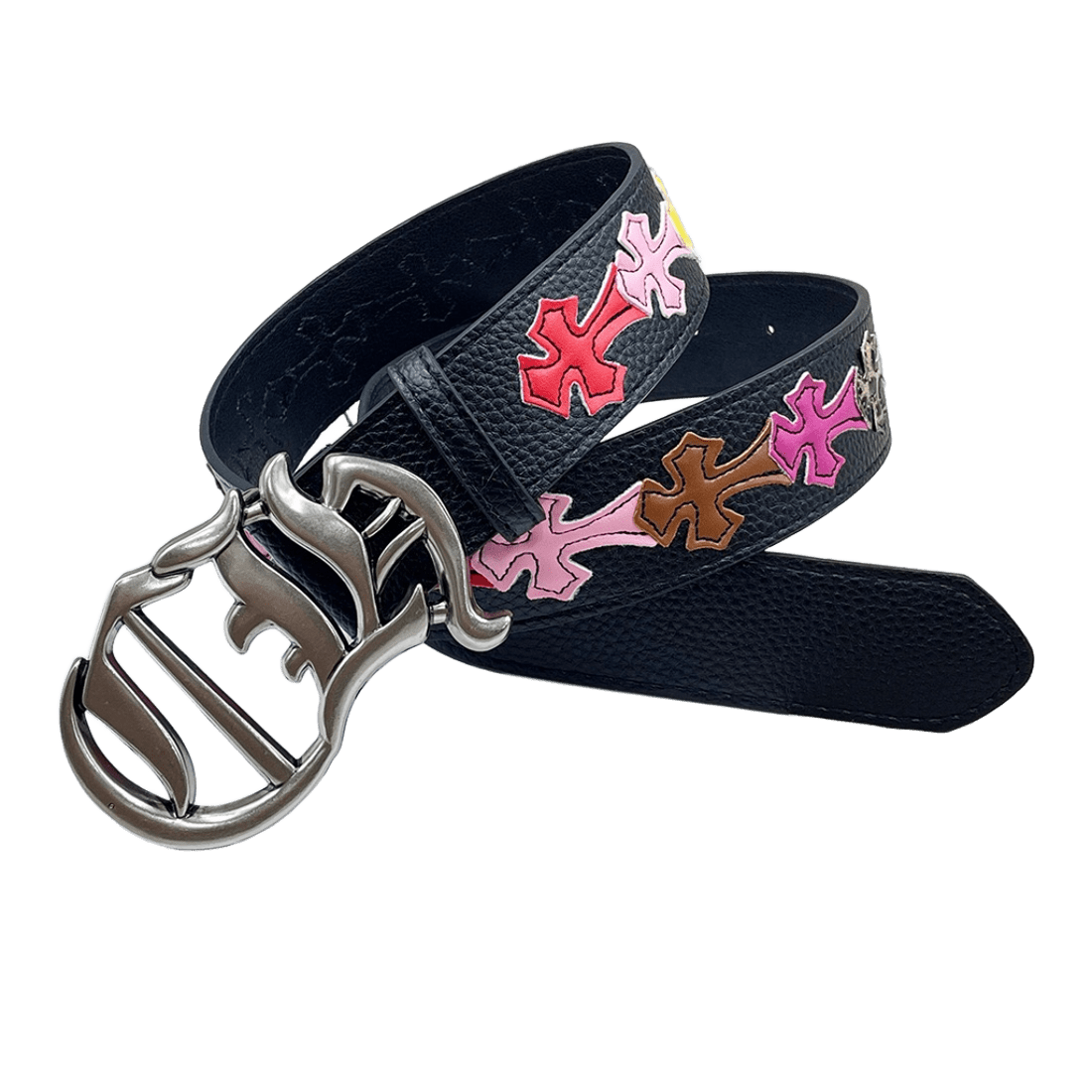 Chrome heart with different buckle and colorful crosses